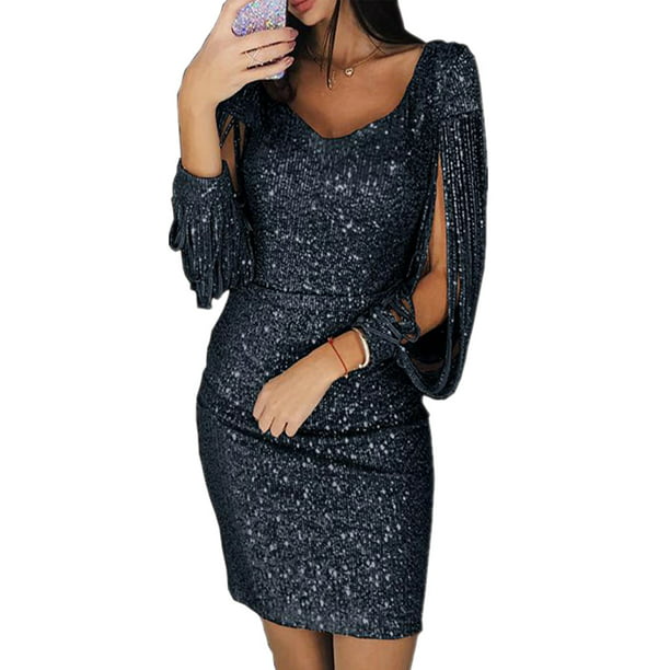V Neck Long Sleeve Winter Cocktail Dresses Womens Evening Party Christmas Floral 